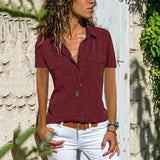 2020 Summer Autumn New Women's Shirt Turn-over Collar Short-sleeved Shirt lace chiffon sexy blouse plus size women blouse QP046