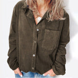 Corduroy Shirt Blouse Women Long Sleeve Turn Down Collar Loose Shirts For Woman Button Shirt Female Tops Fashion Women Blouse