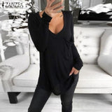 2019 ZANZEA Autumn V Neck Long Sleeve Blouse Women Casual Solid Basic Tee Femininas Blusas Sexy Ladies Shirts Chemise Femme Tops