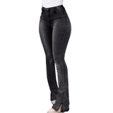 CALOFE 2019 Women's Jeans Casual Slim Stretchy Denim  Waist Jeans Oversized Long Flare Pants Light Blue Trousers for Women