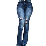 CALOFE 2019 Women's Jeans Casual Slim Stretchy Denim  Waist Jeans Oversized Long Flare Pants Light Blue Trousers for Women