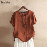 2019 ZANZEA Women's Cotton Blouse Stylish Casual Tops Long Sleeve Shirts Female O Neck Blusas Oversized Woman Linen Tunic 5XL