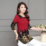 2019 New Fashion Women Blouse shirt plus size 4XL Chiffon red women's clothing o-neck floral Print Feminine tops blusas 993D