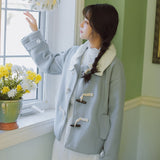 2019 Autumn Winter Jacket Women's Woollen overcoat Retro Open stitch Oversized Female Outwear Manteau Femme Brief Lake Blue Coat
