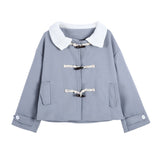 2019 Autumn Winter Jacket Women's Woollen overcoat Retro Open stitch Oversized Female Outwear Manteau Femme Brief Lake Blue Coat