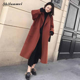 2018 Autumn Winter New Women'S Casual Wool Blend Coat Oversize Belted Long Sleeve Coats Solid Long Cardigan Coat Manteau Femme