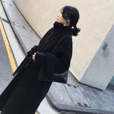 2018 Autumn Winter New Women'S Casual Wool Blend Coat Oversize Belted Long Sleeve Coats Solid Long Cardigan Coat Manteau Femme