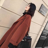 2018 Autumn Winter New Women'S Casual Wool Blend Coat Oversize Belted Long Sleeve Coats Solid Long Cardigan Coat Manteau Femme