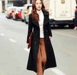 2018Fall Winter Women Solid Woolen Cashmere fashion Long Coat Maxi Female Belted Overcoat Double-breasted Casacos Manteau Female