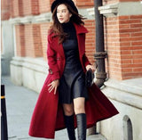 2018Fall Winter Women Solid Woolen Cashmere fashion Long Coat Maxi Female Belted Overcoat Double-breasted Casacos Manteau Female