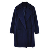 Elegant Long Women's coat lapel Two pockets belted Jackets solid color Loose coats Female Winter Wool Outerwear Mujer Manteau