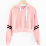 Women's blouse sweatshirt Fashion Long Sleeve Varsity-Striped Pullover Hoodie Sweatshirts pink sweatshirt short tops L307018