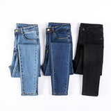Blue stretch jeans tight skinny feet pencil pants 2019 Korean students high waist jeans women's trousers large size black 32
