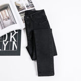 Blue stretch jeans tight skinny feet pencil pants 2019 Korean students high waist jeans women's trousers large size black 32