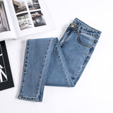 Blue stretch jeans tight skinny feet pencil pants 2019 Korean students high waist jeans women's trousers large size black 32