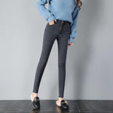 Blue stretch jeans tight skinny feet pencil pants 2019 Korean students high waist jeans women's trousers large size black 32