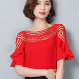 Women tops and blouses 2019 chiffon blouse shirt sexy hollow out lace women's clothes red ladies tops blusas white shirt 960G 30