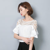 Women tops and blouses 2019 chiffon blouse shirt sexy hollow out lace women's clothes red ladies tops blusas white shirt 960G 30