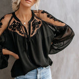 White Chiffon Mesh Lace Women's Blouse Tops Black Lantern Sleeve Transparent Boho Women Shirt 2019 Summer Spring Fashion Shirts