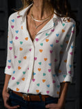 Women's Tops Blusa New Heart Printed V Neck Lady's Shirts Spring Summer Bottom Blouse Plus Size 3XL White Blue Women Blouses
