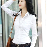 2019 Fashion Women's OL Shirt Long Sleeve Turn-down Collar Button Lady Blouse Tops White Black Short Sleeve