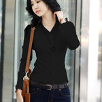 2019 Fashion Women's OL Shirt Long Sleeve Turn-down Collar Button Lady Blouse Tops White Black Short Sleeve
