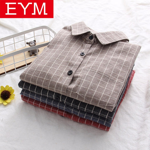 EYM 2019 Autumn New Women's Plaid Shirt Brand Cotton Casual Women Long Sleeve Blouses Tops Feminina Office Ladies Blouse Blusas