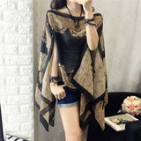 KLV Women's Summer Beach Outdoor Sunscreen Soft V-neck Chiffon Shirt Female Autumn Windproof Scarf Slash Neck Print Blouse Tops