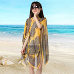 KLV Women's Summer Beach Outdoor Sunscreen Soft V-neck Chiffon Shirt Female Autumn Windproof Scarf Slash Neck Print Blouse Tops