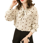 E Fashion Women Blouse Long Sleeve Dot Print Bow Tie Chiffon Blusas womens tops and blouses Female clothes harajuku M-3XL