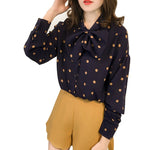 E Fashion Women Blouse Long Sleeve Dot Print Bow Tie Chiffon Blusas womens tops and blouses Female clothes harajuku M-3XL
