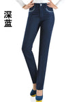 Middle-aged women's high waist elastic straight denim pants large size elegant mother casual jeans trousers r1321