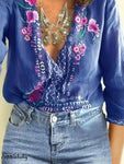 New Hot Sale Large Size Boho Women's Floral Embroidery Summer Top Blouses Long Sleeve Beach Loose Blouse Tops Shirts Clothes