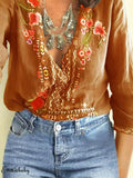 New Hot Sale Large Size Boho Women's Floral Embroidery Summer Top Blouses Long Sleeve Beach Loose Blouse Tops Shirts Clothes