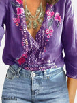 New Hot Sale Large Size Boho Women's Floral Embroidery Summer Top Blouses Long Sleeve Beach Loose Blouse Tops Shirts Clothes