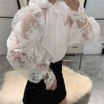 HIGH QUALITY New Fashion 2019 Designer Blouse Women's Lantern Sleeve Bow Collar Lace Blouse Top