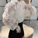 HIGH QUALITY New Fashion 2019 Designer Blouse Women's Lantern Sleeve Bow Collar Lace Blouse Top