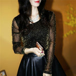 2019 Spring Summer Women's Sexy See Through Mesh Blouse Long Sleeve Transparent Shining Elegant Shirt Fashion Women Tops