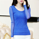 2019 Spring Summer Women's Sexy See Through Mesh Blouse Long Sleeve Transparent Shining Elegant Shirt Fashion Women Tops