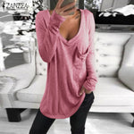2019 ZANZEA Autumn V Neck Long Sleeve Blouse Women Casual Solid Basic Tee Femininas Blusas Sexy Ladies Shirts Chemise Femme Tops