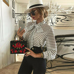 Goocheer French Style Women See-through Retro Grace Elegant Office Lady Long Sleeve Bandage Tops Sheer Mesh Polka Dot Blouse