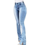 CALOFE 2019 Women's Jeans Casual Slim Stretchy Denim  Waist Jeans Oversized Long Flare Pants Light Blue Trousers for Women