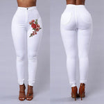 Jaycosin New Fashion Sexy Ladies Casual Skinny Floral Applique Jeans Woman Elastic High Waist Stretch Slim Pencil Trousers 10#10