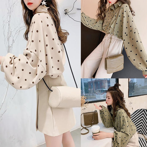 New Korean Style Loose Casual Polka Dot Pattern Blouse Fashion Autumn Winter New Sweet Long-sleeved Women's Shirt and Blouse