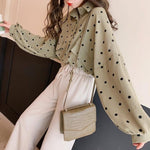 New Korean Style Loose Casual Polka Dot Pattern Blouse Fashion Autumn Winter New Sweet Long-sleeved Women's Shirt and Blouse