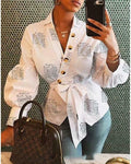 Goocheer Women Button Blouse Shirt Female Clothing Long Sleeve Blusas Casual Women's Office Blouses Print Letter Lady OL Top