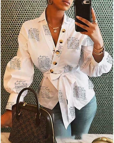 Goocheer Women Button Blouse Shirt Female Clothing Long Sleeve Blusas Casual Women's Office Blouses Print Letter Lady OL Top