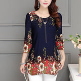 2019 New Fashion Women Blouse shirt plus size 4XL Chiffon red women's clothing o-neck floral Print Feminine tops blusas 993D