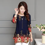 2019 New Fashion Women Blouse shirt plus size 4XL Chiffon red women's clothing o-neck floral Print Feminine tops blusas 993D