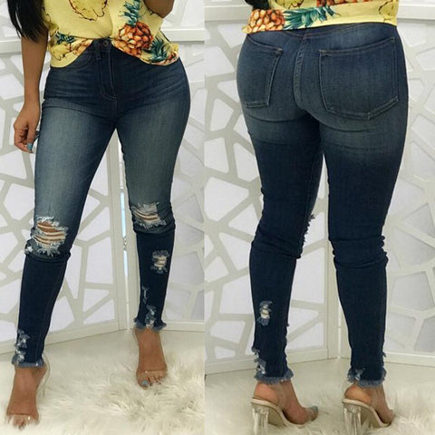 Women's Skinny Hole Ripped Jeans New Fashion Boyfriend Biker Jeans Female Casual Frayed Pencil Denim Pants